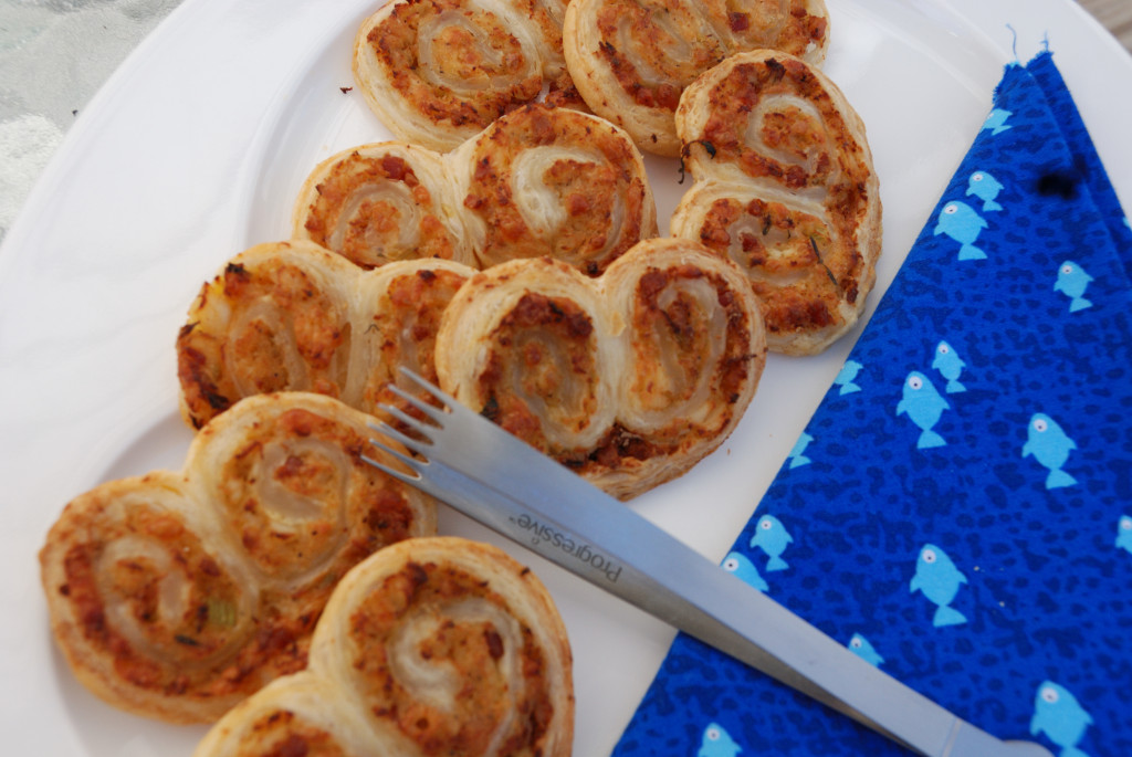 Crispy crab palmiers with Gruyere and pancetta